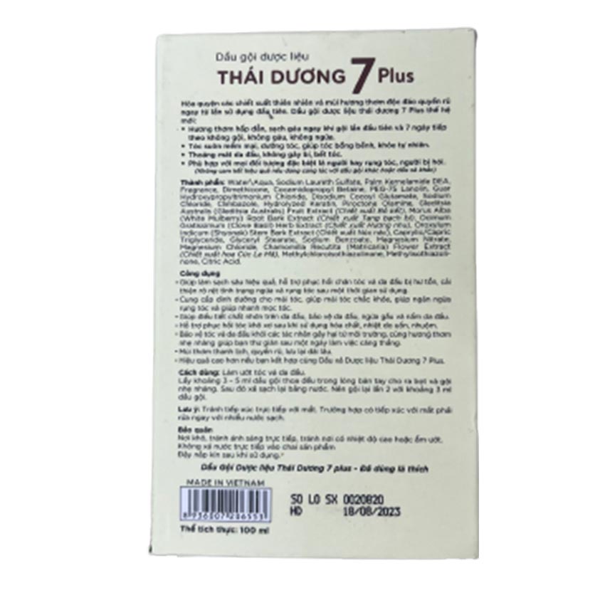 Dầu Gội Dược Liệu Thái Dương 7 Plus - Giúp Tóc Suôn Mềm, Khỏe Tự Nhiên - cvspharmacy