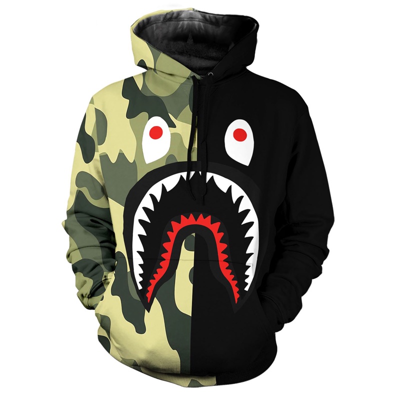 BAPE Áo hoodie In Hình Cá Mập 3d Thời Trang Cho Nam
