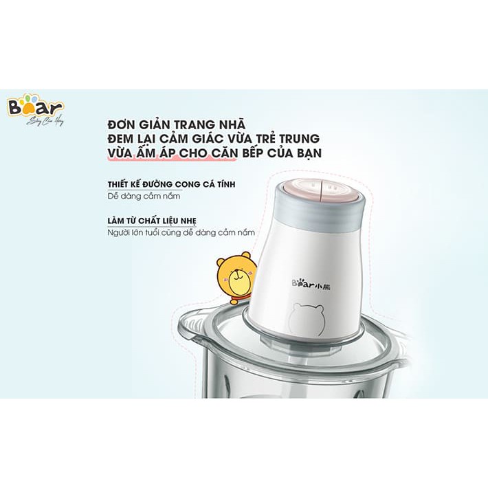 Máy xay thịt mini đa năng 2L Bear QSJ-B02Q1, máy xay thực phẩm, hoa quả, xay thịt, rau và củ quả tiện lợi, BH 12 tháng