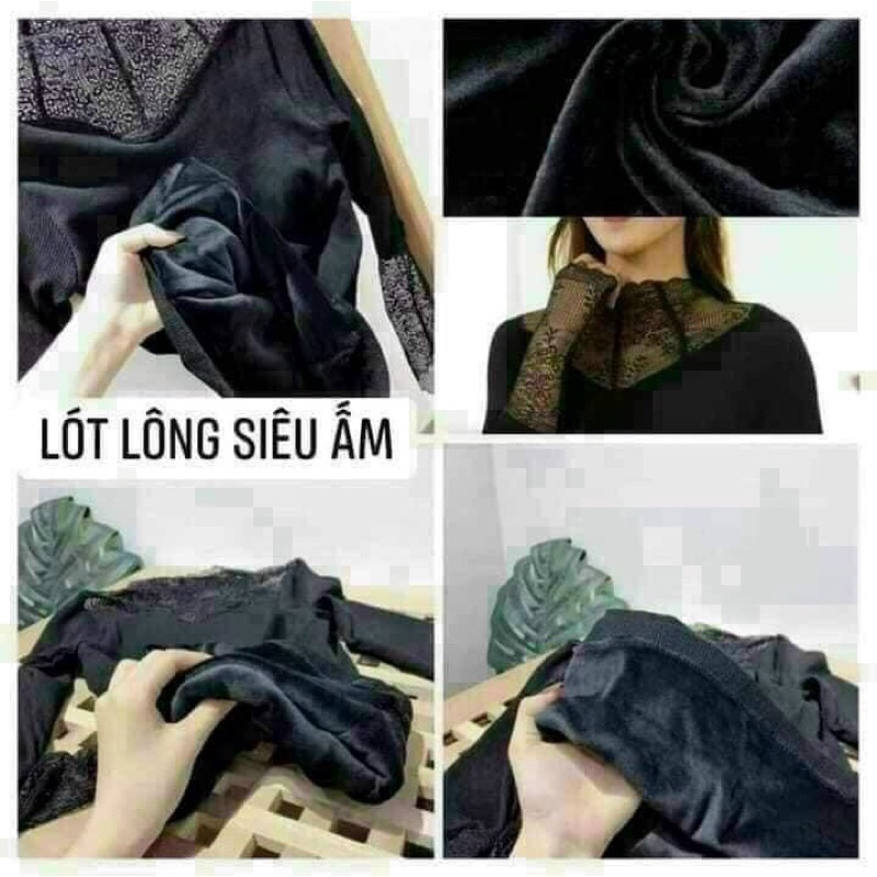 ÁO GIỮ NHIỆT LÓT LÔNG ĐEN CỔ REN