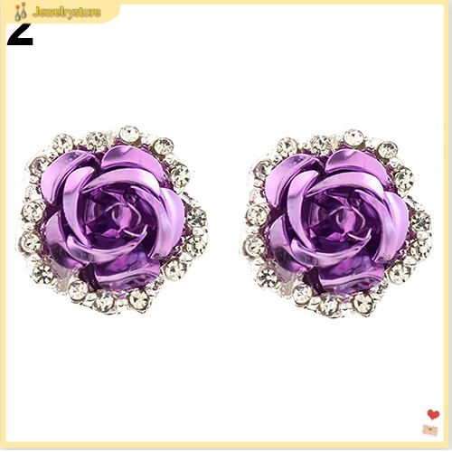 Bông tai hình hoa hồng đính đá thanh lịch cho nữ