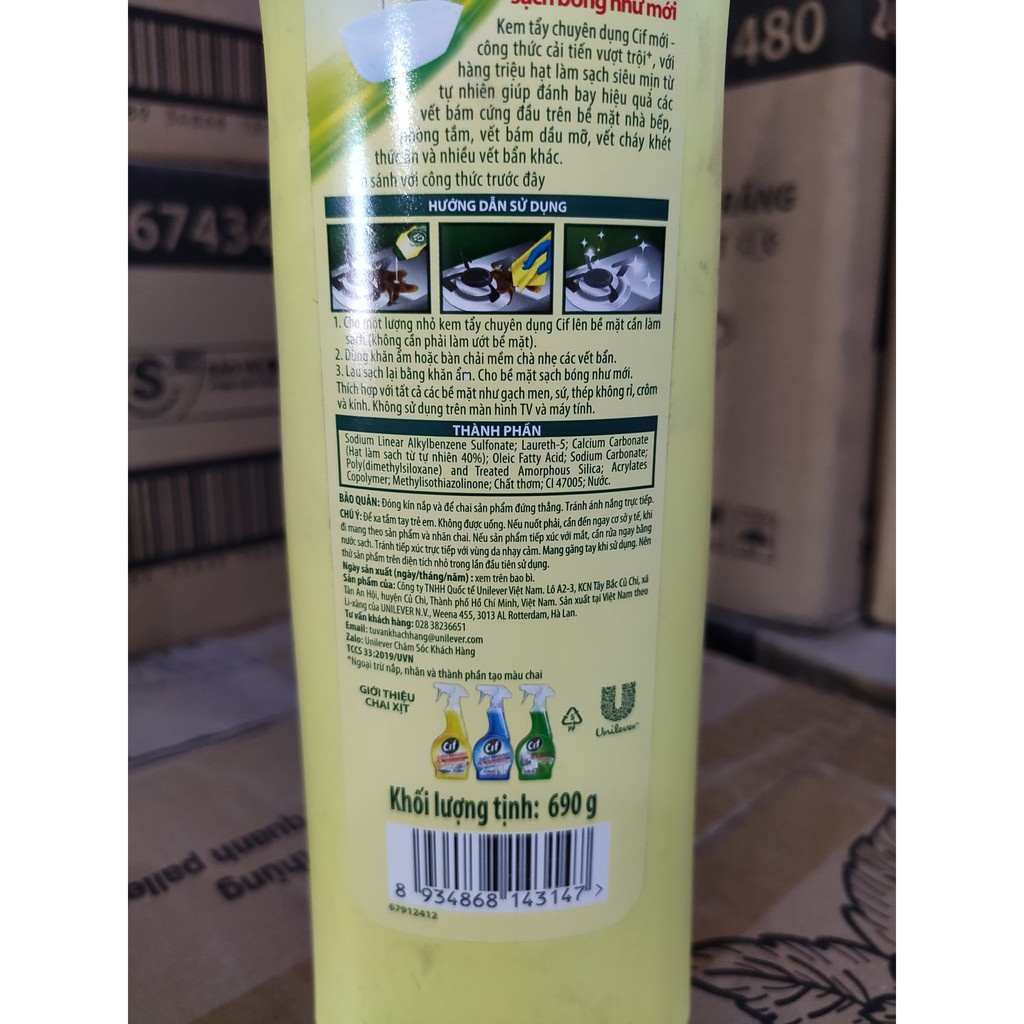 [Hoả Tốc] CIF Kem tẩy đa năng lau bếp hương chanh vàng chai 690g 690 g