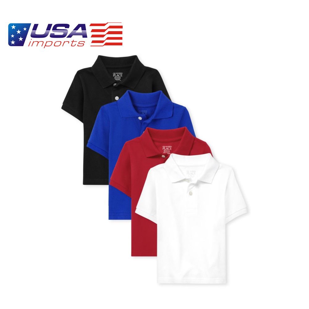 Set 4 áo polo tay ngắn đủ màu trắng đỏ xanh đen Children's Place Auth Từ Mỹ (3030454_BQ)