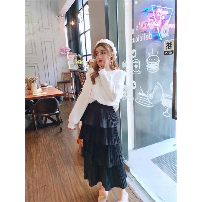 CHÂN VÁY 4 TẦNG DẬP LI DÀI QUA GỐI