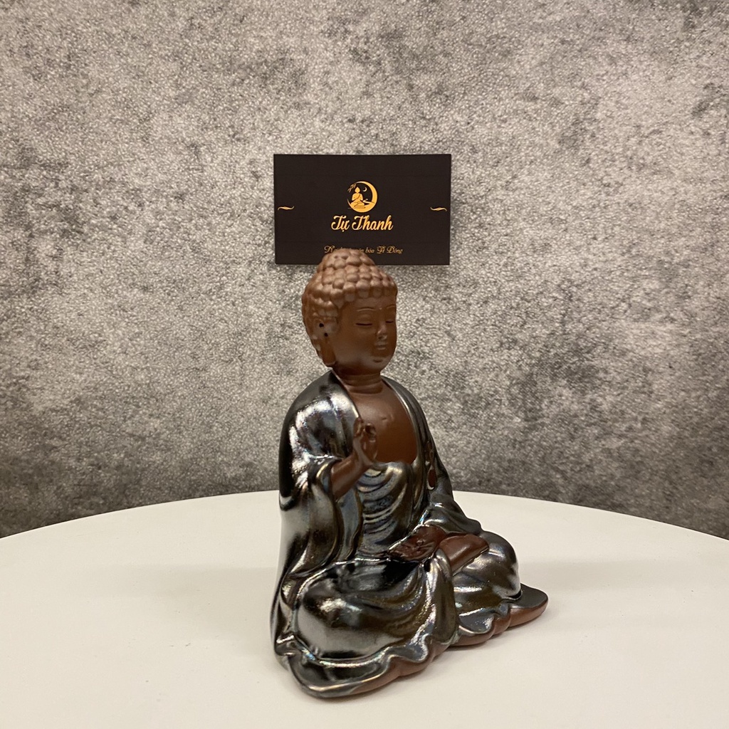 Tượng Phật A Di Đà Mini bằng gốm màu đồng cực đẹp để Taplo ô tô - Tự Thanh
