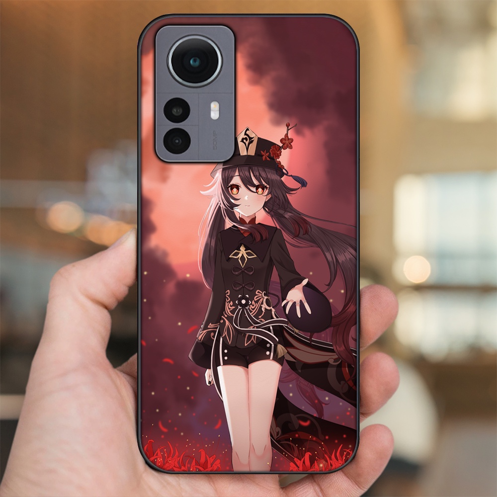 Ốp lưng Xiaomi 12 viền đen in hình Hutao Genshin Impact