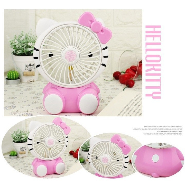 Quạt Sạc Tích Điện USB Hình Mèo Kitty Siêu Dễ Thương - Quạt Sạc Để Bàn Hình Hello Kitty