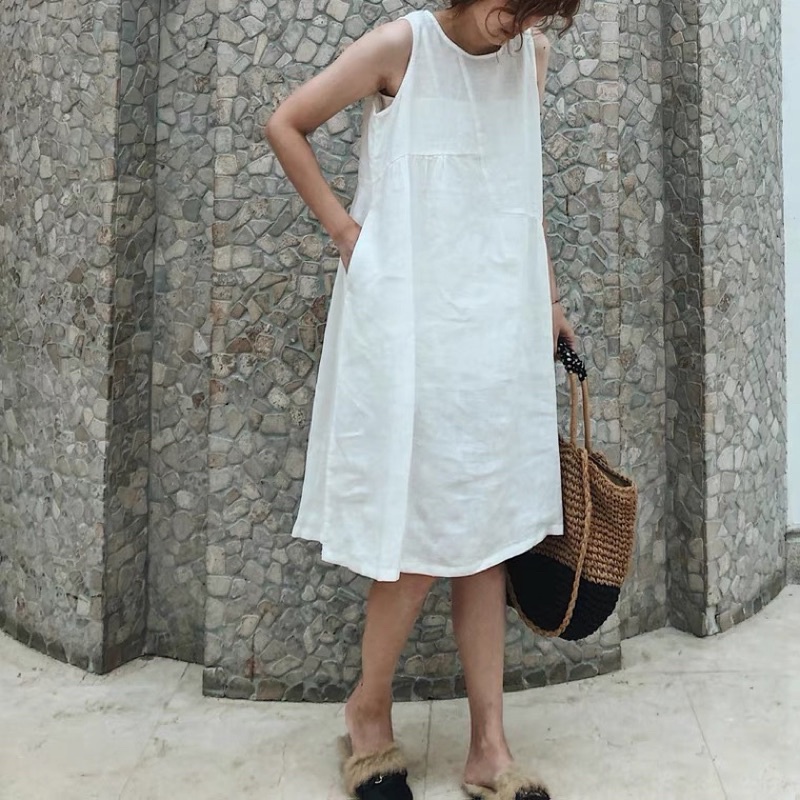 Đầm linen tưng dáng A form rộng, đầm 2 lớp, dài 100cm hoặc theo yêu cầu