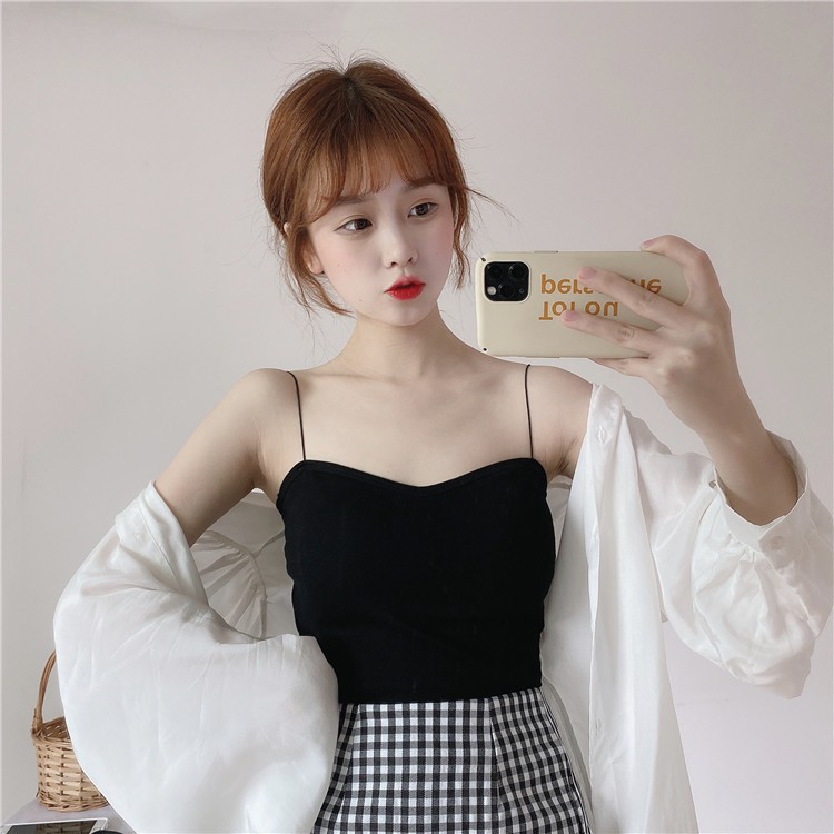 Áo Croptop hai dây quai mãnh có mút mỏng nhẹ nâng ngực, thun co giãn thoáng mát, mặc lót trong áo vest hoặc mặc đi biển | BigBuy360 - bigbuy360.vn