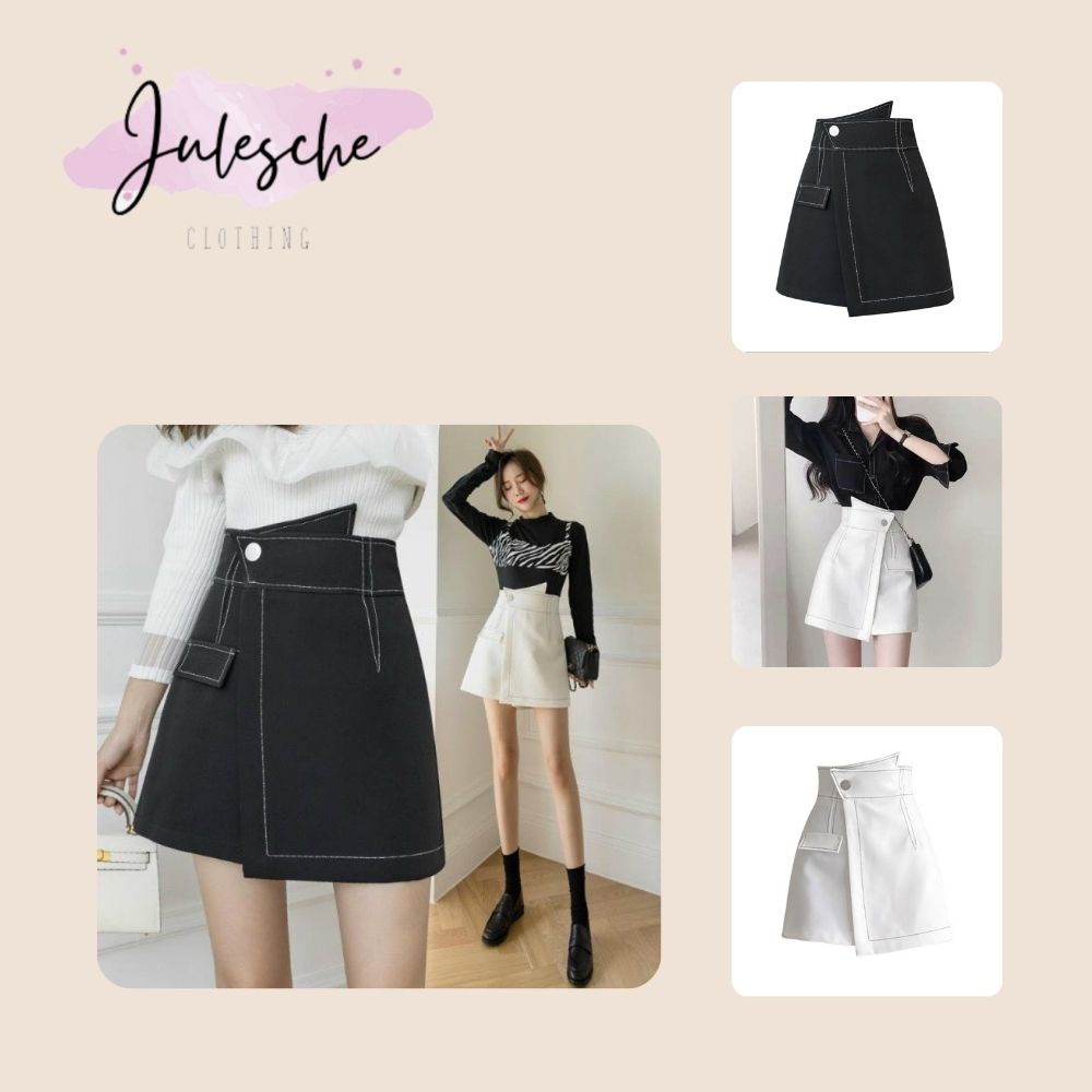 Quần giả váy cạp cao, quần short nữ, viền chỉ nổi sang trọng Julesche, 3 size S, M, L