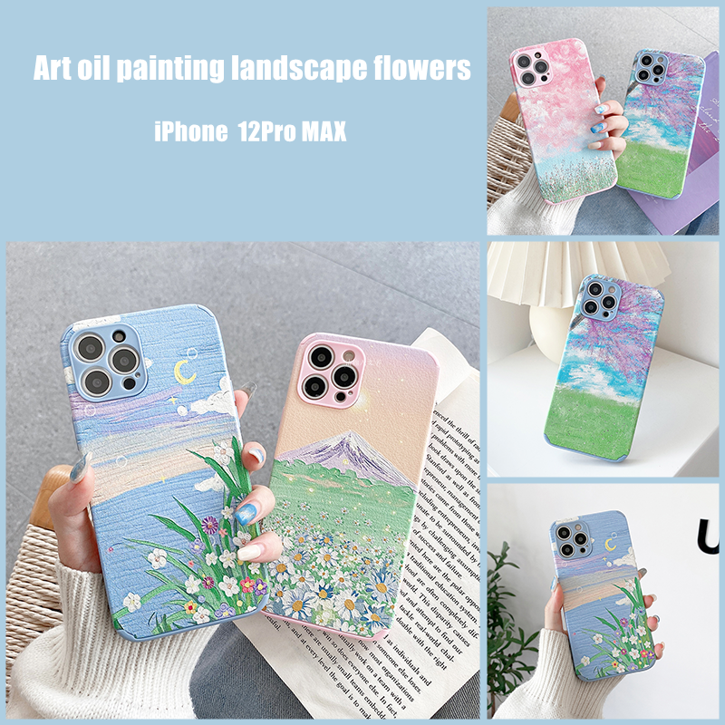 Art Oil Painting Series Landscape Flowers Camera Protection Shatter-resistant Lambskin Phone Case For iPhone 12 Pro Max 12Pro 12 Mini iPhone SE2020 11Pro Max 11Pro 11 iX XR XS Max 7 8 Plus Full Coverage case