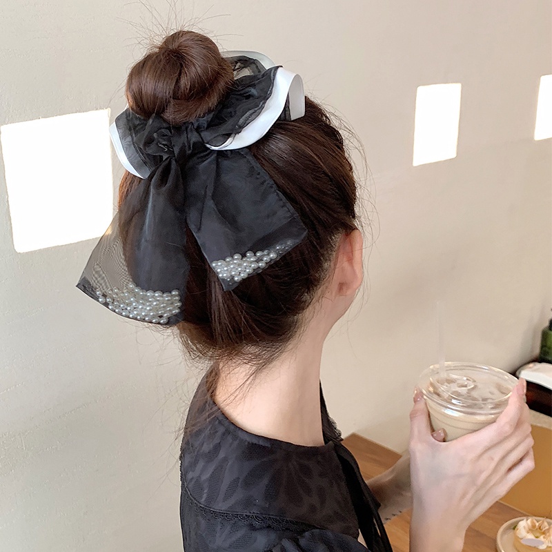 Dây Buộc Tóc Chiffon Đính Ngọc Trai