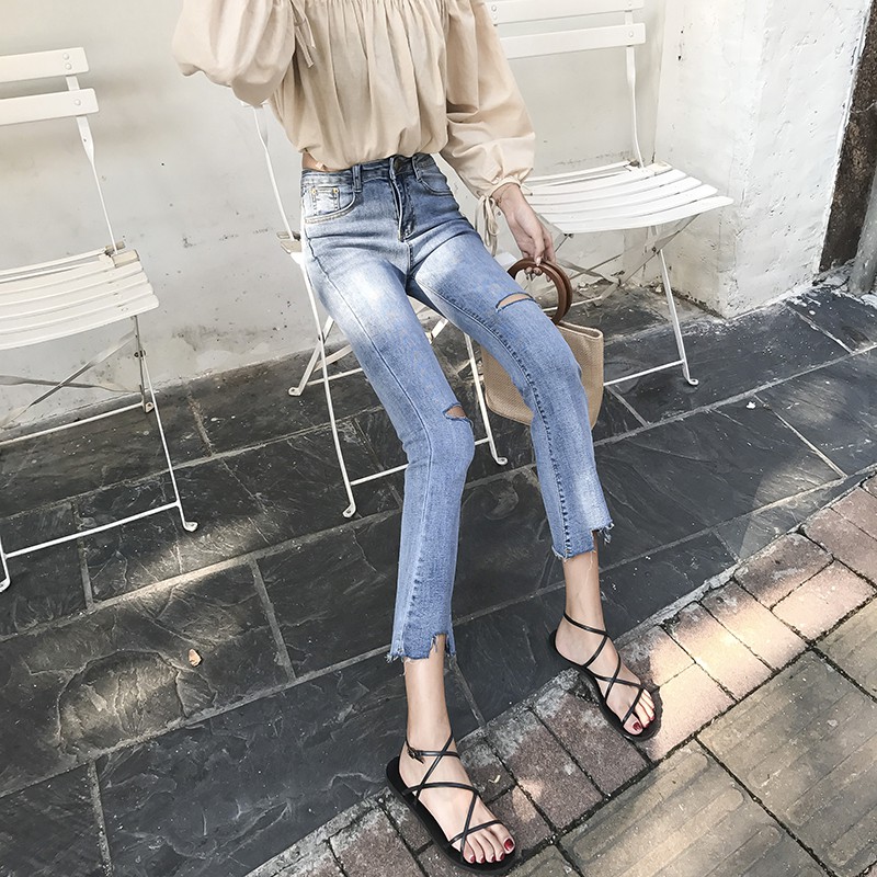 Quần jeans nữ ống loe lưng cao dáng ôm Emilyshop