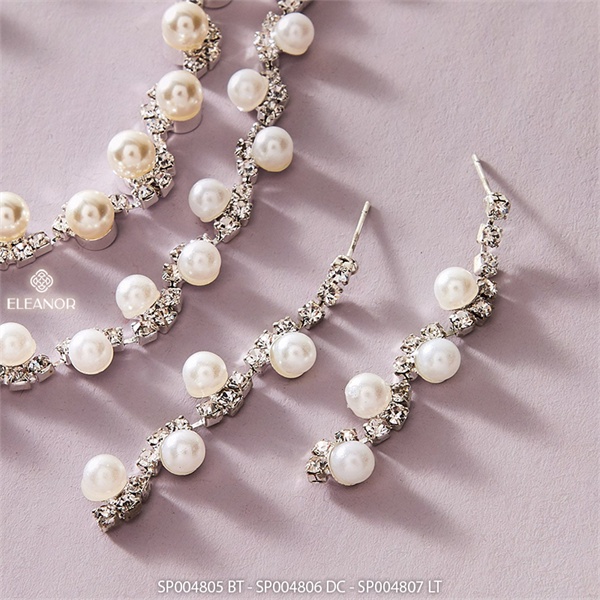 Dây chuyền vòng tay bông tai nữ Eleanor Accessories bộ trang sức đính đá ngọc trai nhân tạo phụ kiện trang sức 4805