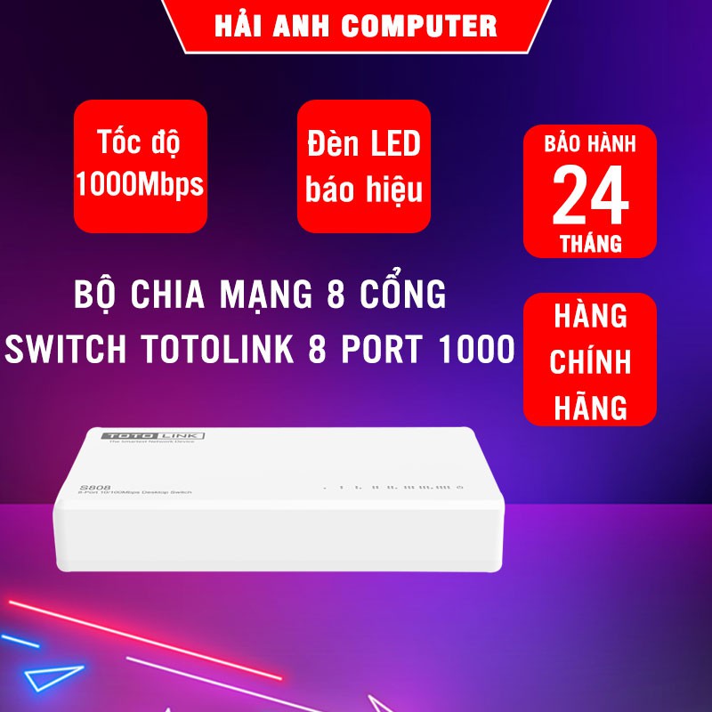 Bộ chia mạng 8 cổng Switch Toto-Link 8 port 1000 | Tốc độ 1000Mbps - Đèn LED báo hiệu - Hàng chính hãng