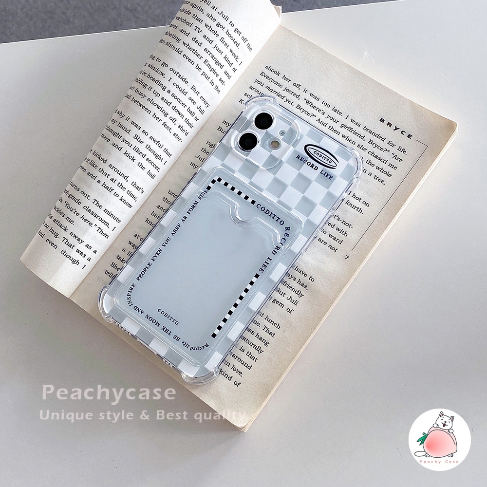 Ốp điện thoại TPU mềm chống sốc họa tiết sọc caro có ngăn đựng thẻ cho iPhone 13 12 11 Pro Max Xr Xs X 7 8 Plus