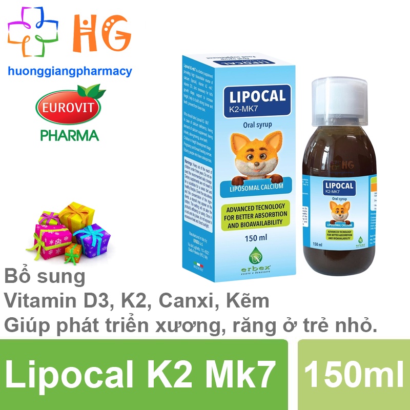 Lipocal K2 MK7 bổ sung D3 Canxi Kẽm cho bé giúp tăng chiều cao xương răng chắc khỏe Lọ 150ml
