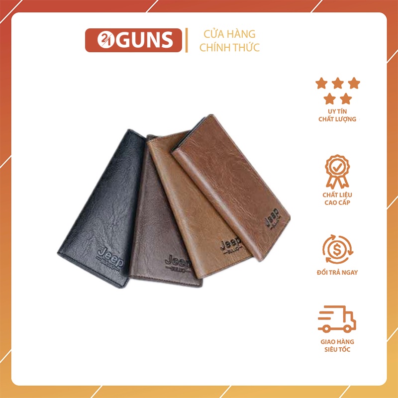 Ví nam gập dài Twenty One Guns thời trang nam JEEP BULUO da bò Túi đựng nhiều thẻ Retro Nam GUNS230