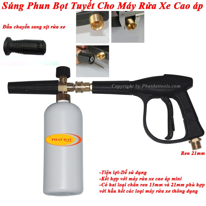 Súng Phun Bọt Tuyết Cho Máy Rửa Xe Gia Đình-Bình Phun Bọt Tuyết-Súng Xịt Rửa Xe