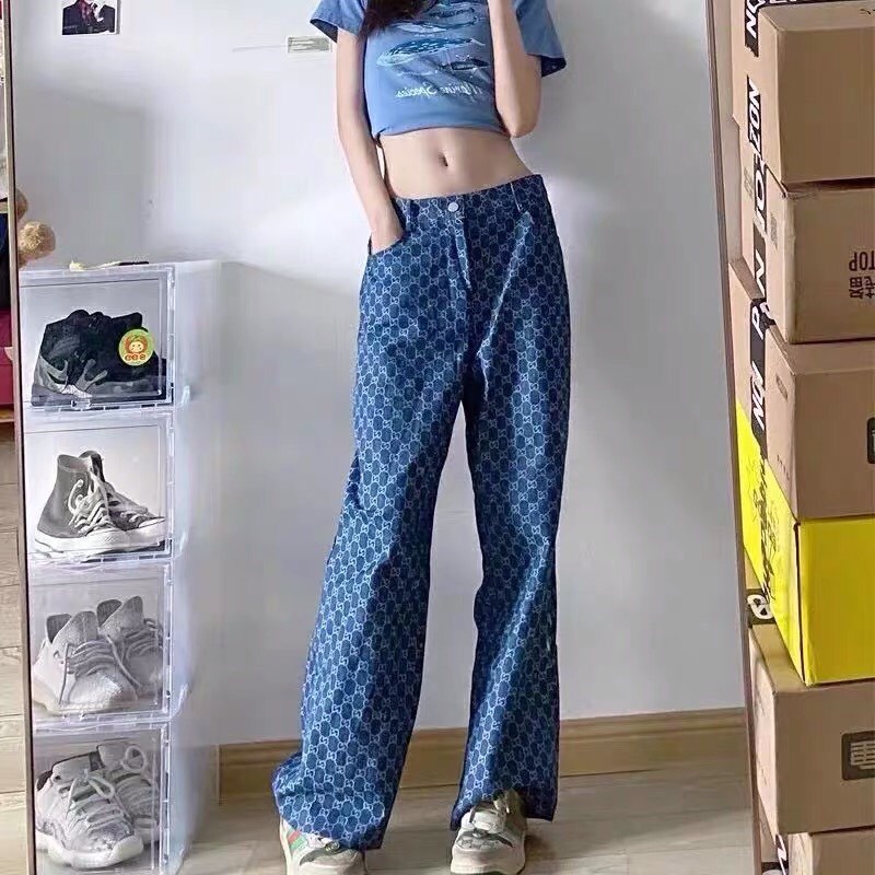 Quần Jeans Nữ LV-GUCI in hoạ tiết ống suông rộng Phong Cách Hip Hop Sành Điệu Năng Động Cho Nữ Ảnh SHOP tự chụp