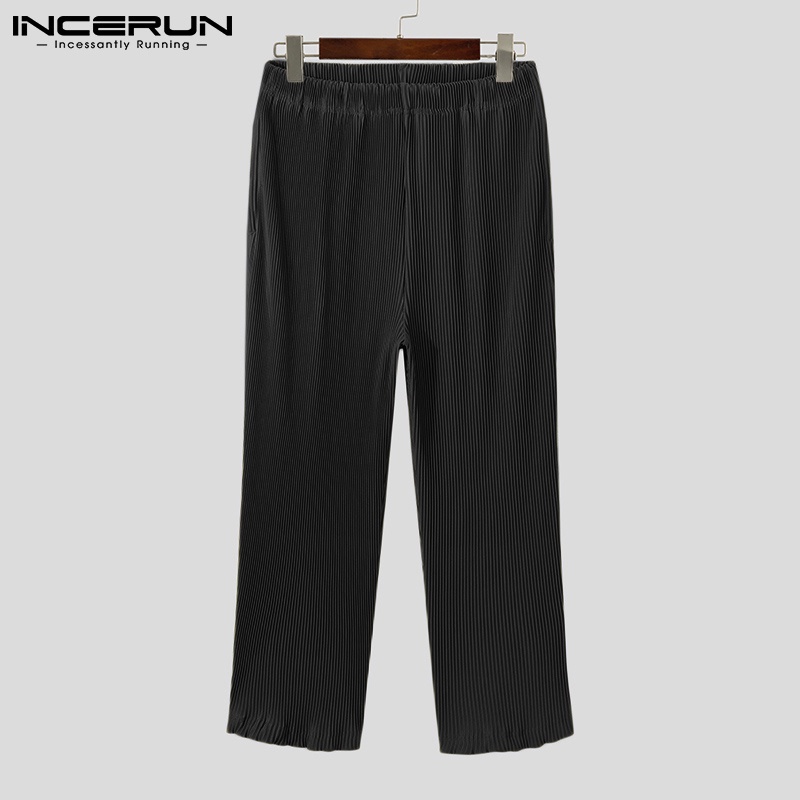Quần dài INCERUN ống đứng dáng rộng thiết kế đơn giản phong cách cổ điển hợp thời trang cho nam