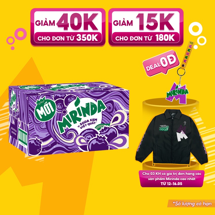 Thùng 24 Chai Nước Ngọt Có Gaz Mirinda Soda Kem Việt Quất (390ml/chai)