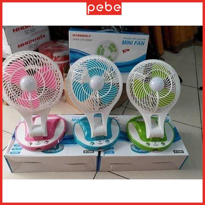 Quạt Tích Điện 5580 Mini Fan 2 In 1 Gấp Gọn