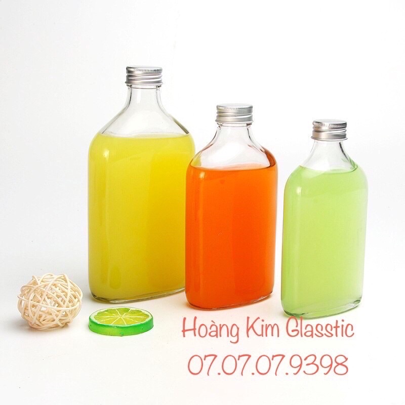 CHAI THUỶ TINH DẸP 350ml CỔ CAO NẮP NHÔM BẠC