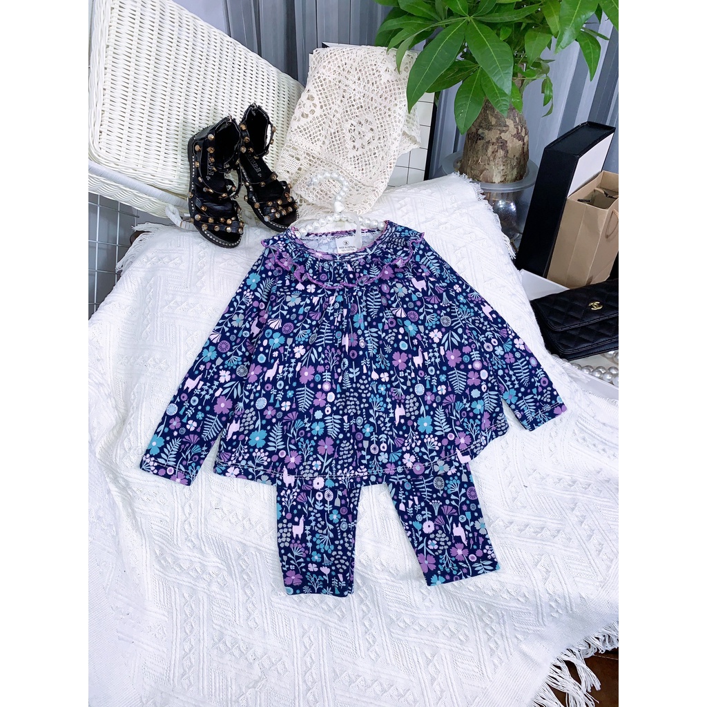 Đồ bộ bé gái, Bộ ngủ dài tay cho bé gái từ 5-20kg chất cotton hàng xuất mềm mịn mát