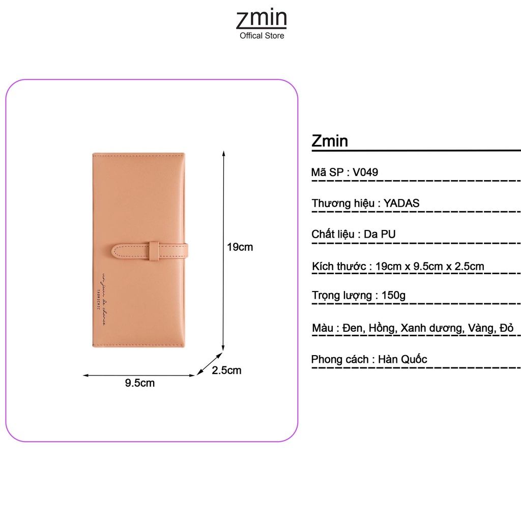 Ví bóp dài nữ cầm tay Zmin, chất liệu da PU cao cấp đựng vừa điện thoại - V049