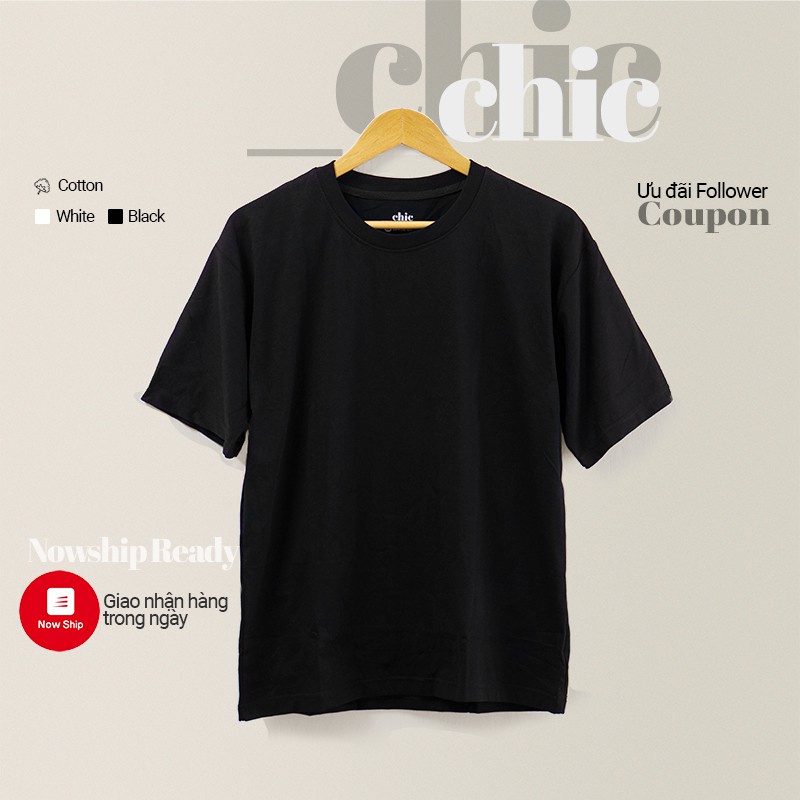 Áo thun trơn BlankChic Basic Tee UNISEX Cotton Cổ Tròn Tay Lỡ nam nữ 2 màu trắng đen