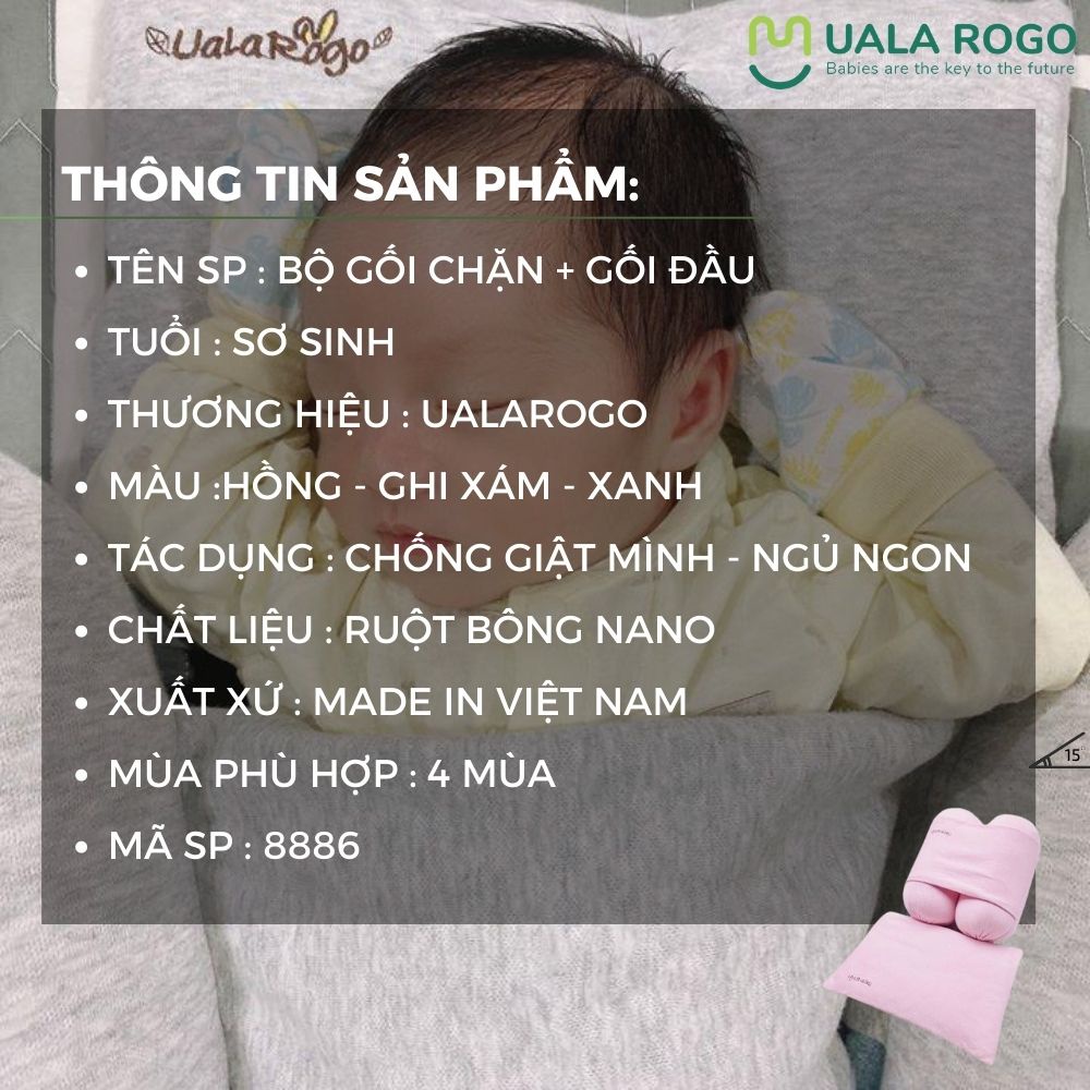 Gối chặn cho bé TẶNG gối đầu sơ sinh Uala rogo ruột bông nano chống giật mình ngủ ngon sâu giấc Ur8886