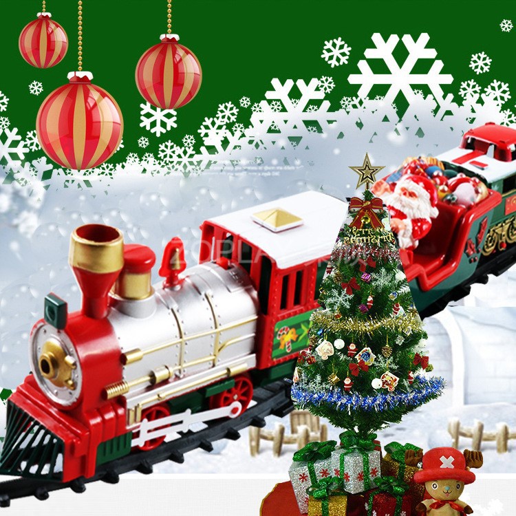 Giáng sinh 2023 - Hộp đồ chơi đường ray xe lửa, tàu hỏa Giáng Sinh, Xe lửa ông già Noel chở quà, Tàu hỏa Merry Christmas