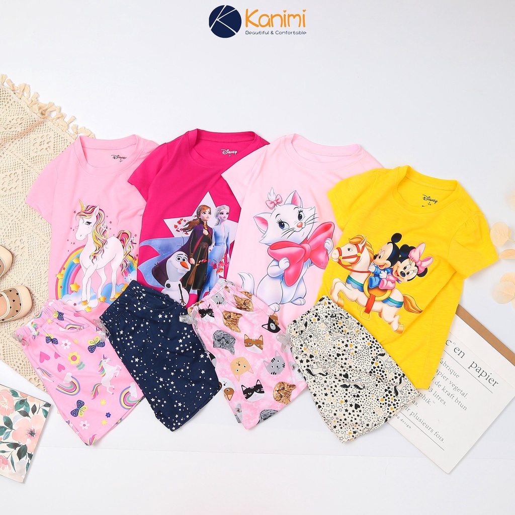 Đồ bộ cho bé gái 100% cotton mềm mát họa tiết cực xinh hàng xuất dư size đại 4-14 tuổi - áo cộc kèm quần đùi
