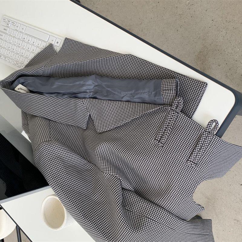 Anni/autumn Winter Punctual Times Arrived! Set áo khoác len + chân váy chữ A họa tiết Houndstooth phong cách retro