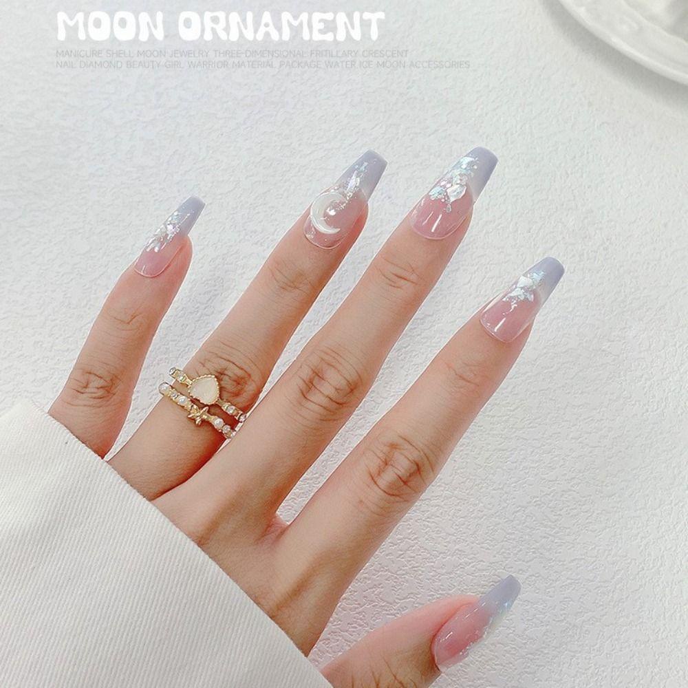 Phụ Kiện Trang Trí Móng Tay Hình Vỏ Sò / Mặt Trăng 3D Lấp Lánh|Phụ Kiện Trang Trí Móng Tay Xinh Xắn