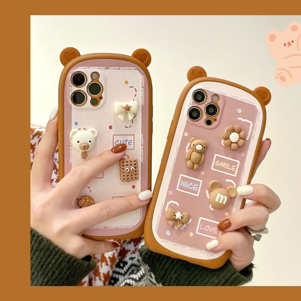 Ốp Điện Thoại Họa Tiết Chú Gấu Ba Chiều Dễ Thương Dành Cho Iphone 13 Pro Max Apple 12 11 Xr / 8 Plus