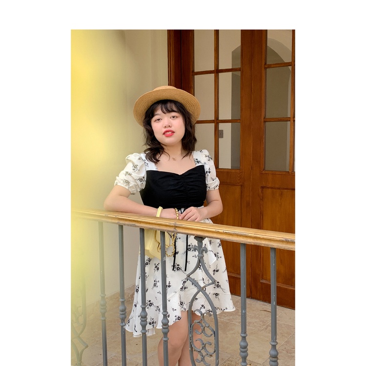 【ZHELIHANGFEI】 / Đầm Hoa Tay Phồng Nhấn Eo Hẹp Thời Trang