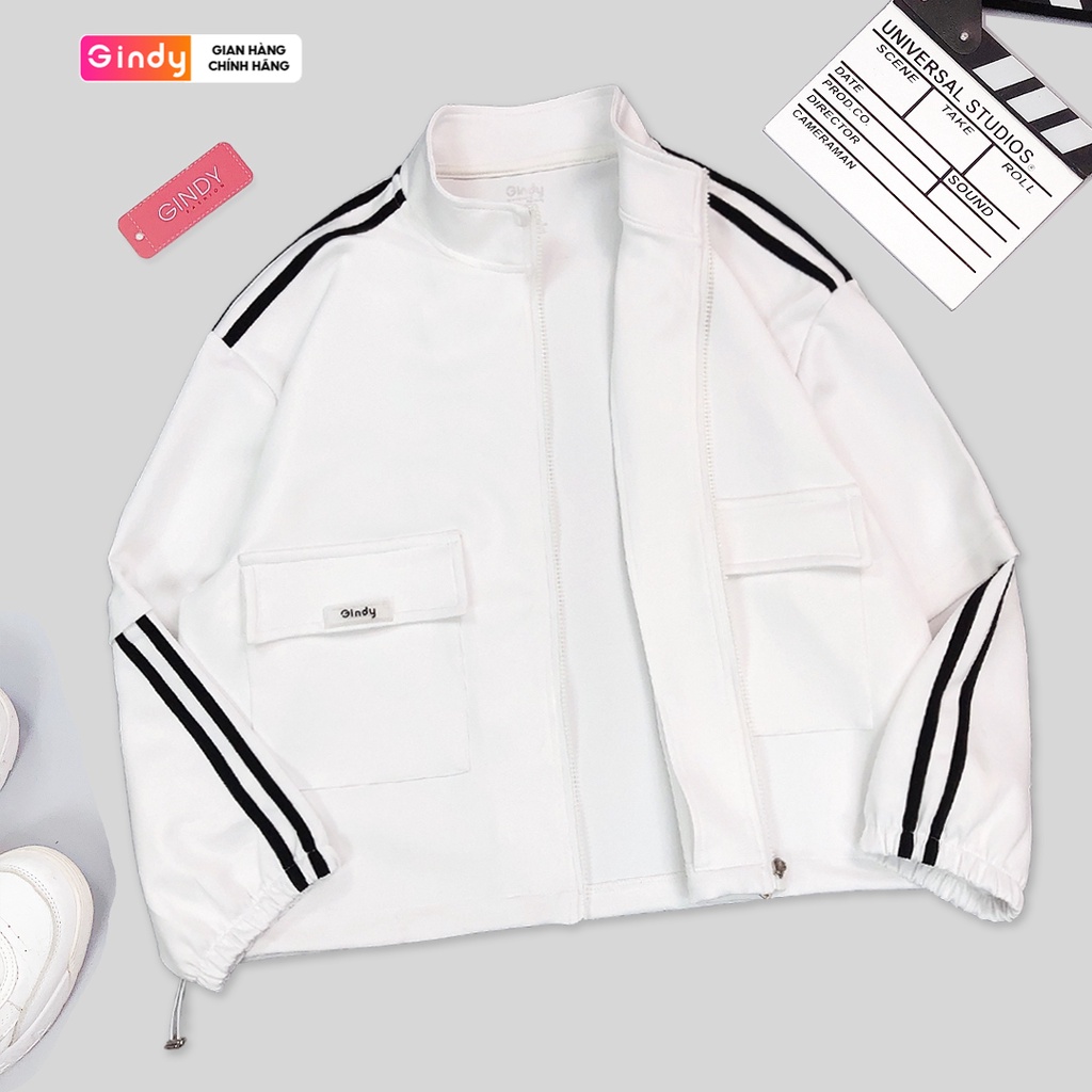 Áo khoác nữ jacket varsity dài tay form rộng khóa kéo GINDY thời trang nữ thu đông Hàn Quốc A12106