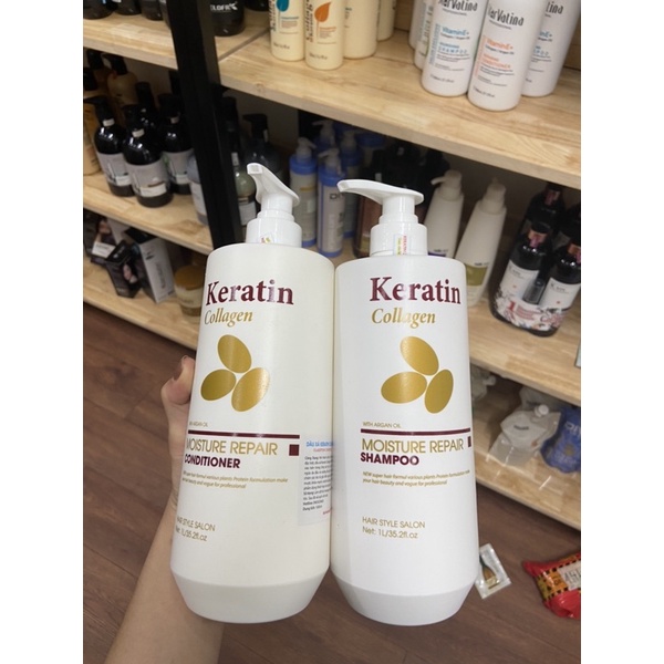 Đâu gội xả KERATIN Collage sạch gàu , ngăn rụng tóc , phục hồi tóc khô sơ hư tổn, cung cấp dưỡng chất cho mái tóc