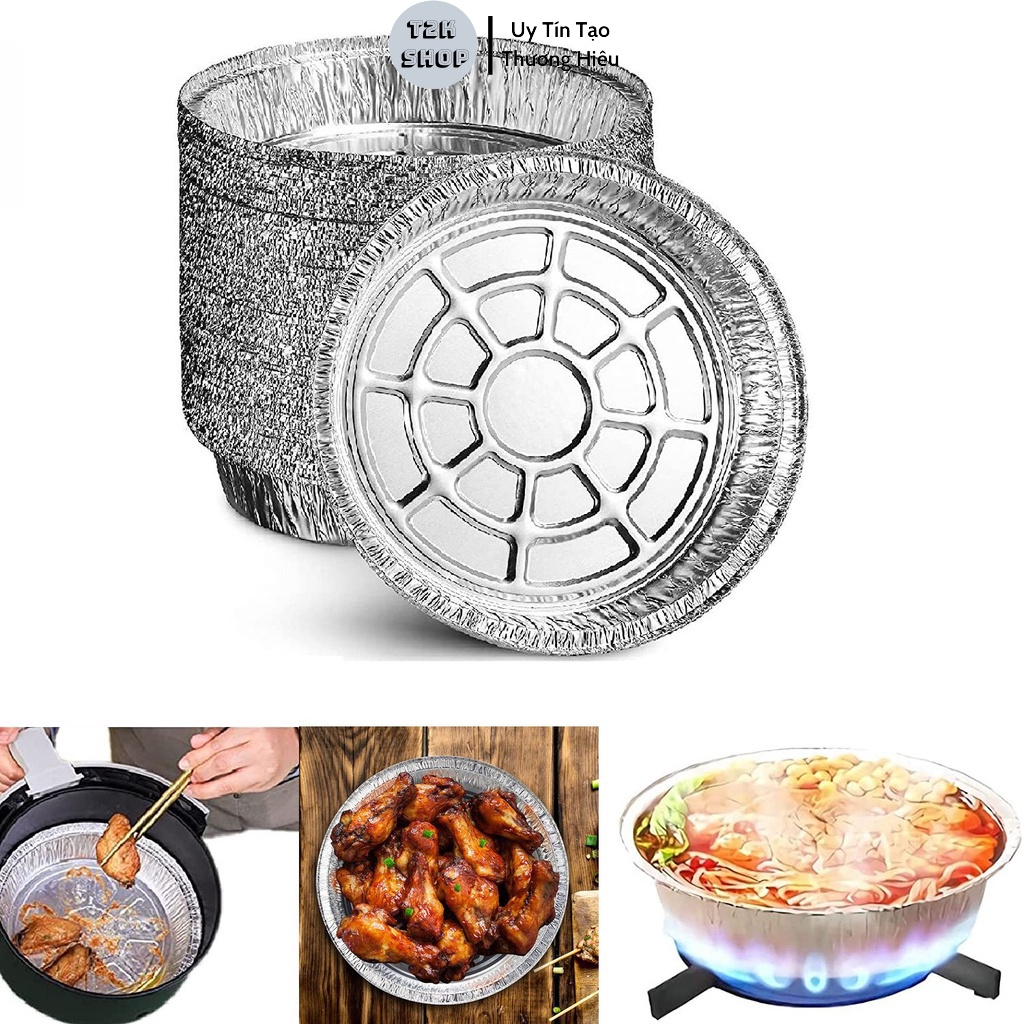Khay giấy bạc nướng lót nồi chiên không dầu - Set 10 khuôn giấy bạc chống dính hình khuôn bánh - T2K Shop