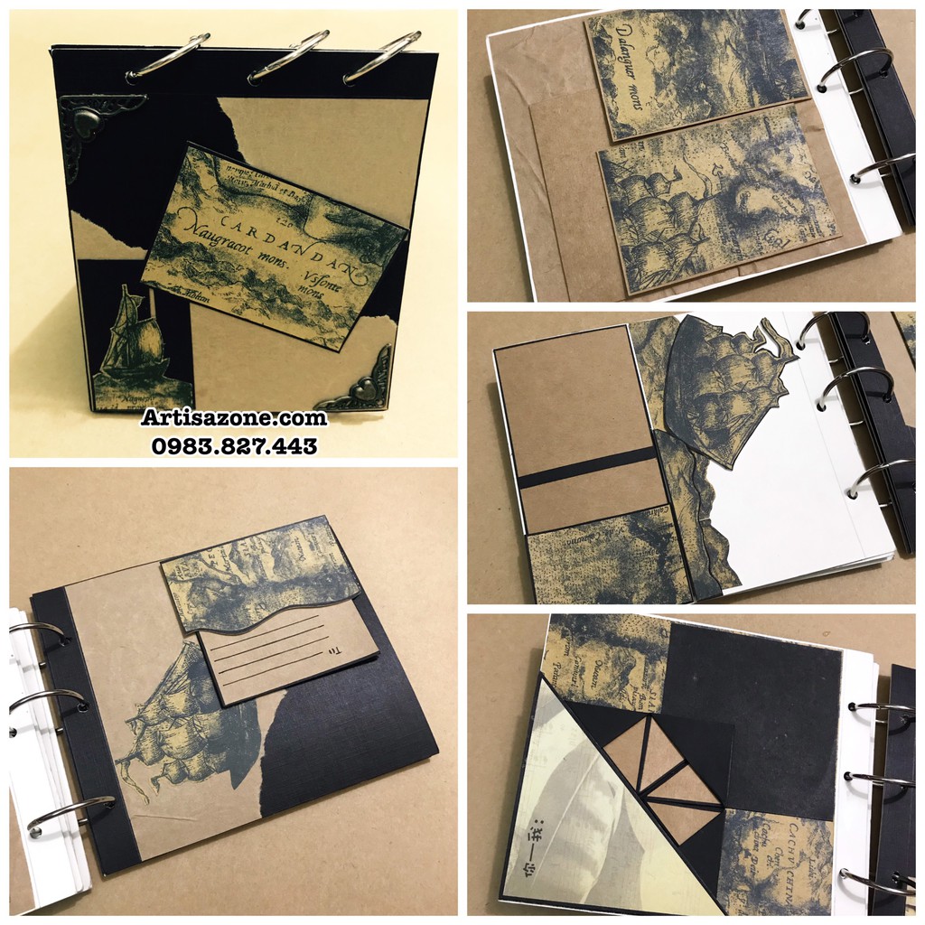 Album ảnh dán, Scrapbook Vintage - Tông màu Đen + Trắng + Nâu (Đọc kỹ mô tả từng sản phẩm)