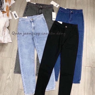 quần bò ôm trơn cạp cao