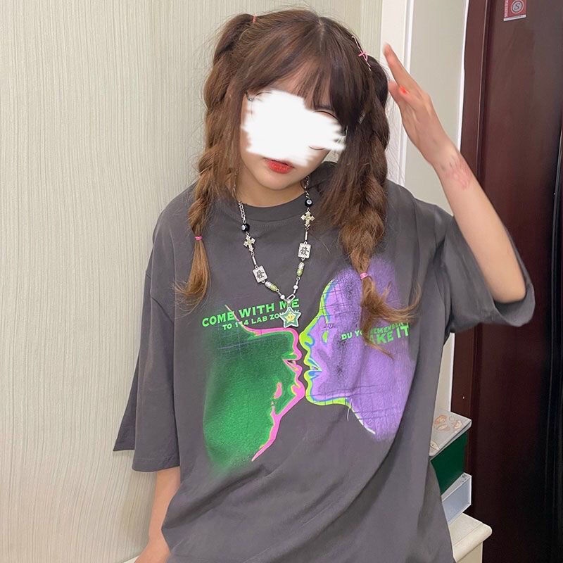 Áo Thun Tay Ngắn Dáng Rộng Phong Cách Harajuku Cá Tính Cho Nữ