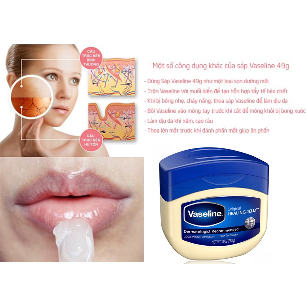 Vaseline dưỡng ẩm [Da mịn màng 100%_Hàng Auth] Sáp dưỡng da đa năng Vaseline 49g Original của Mỹ