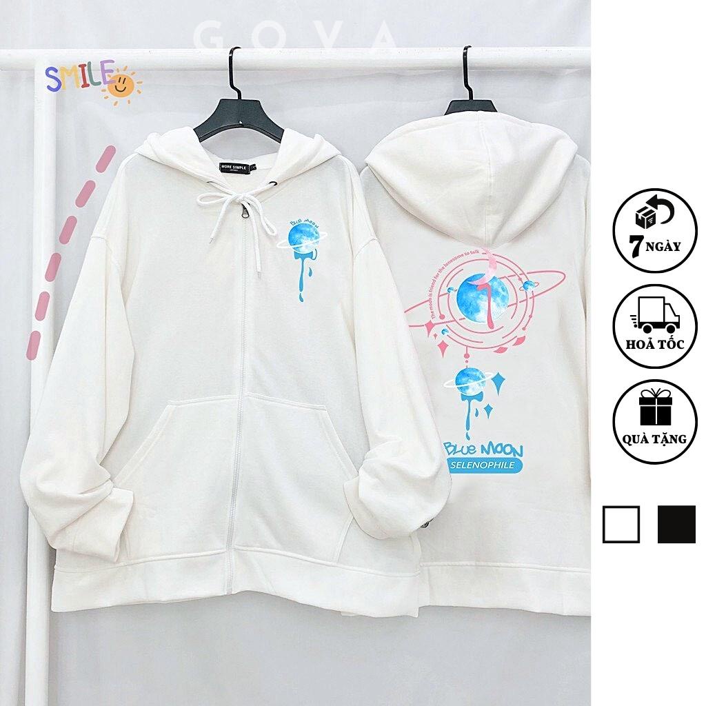 Áo khoác Hoodie nỉ FE SHINING MOON Dây Kéo form rộng ulzzang Unisex áo nỉ bông nữ AKN24 GOVA