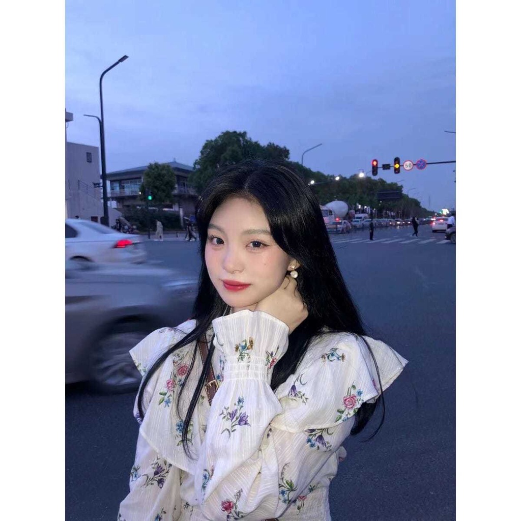 Áo kiểu Hàn Quốc dáng ngắn phối bèo nhún thiết kế mới cho nữ 2021