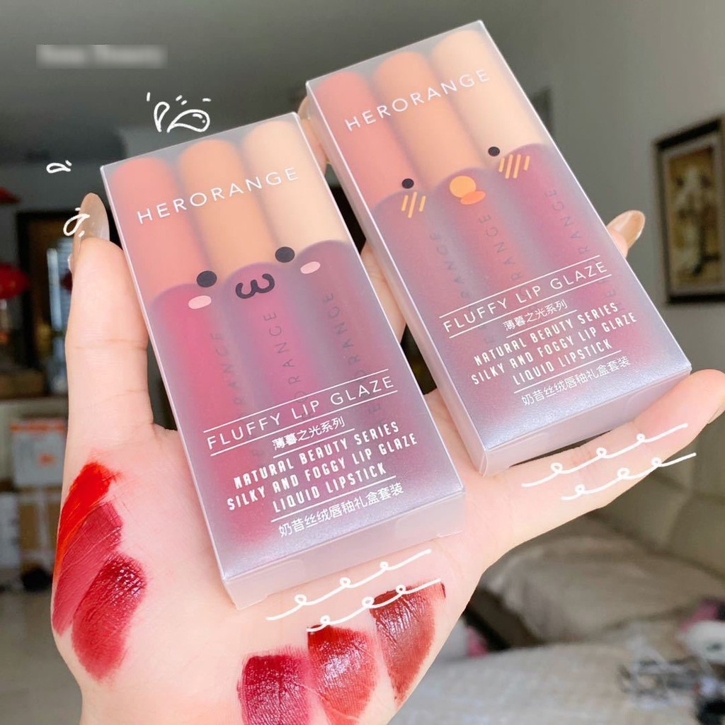 Set 3 Cây Son Kem Lì Herorange Fluffy Lip Glaze