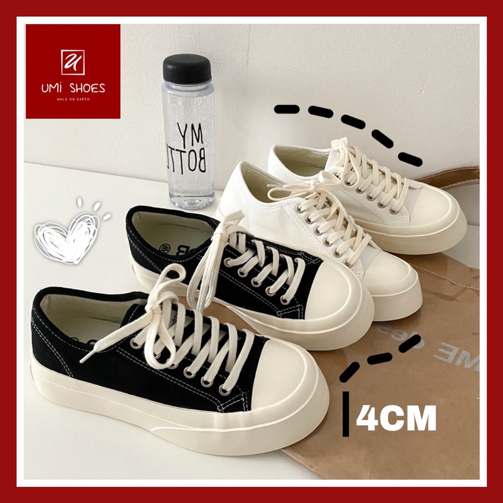 Giày thể thao nữ Ulzzang bò sữa đế bằng bánh mì vải mềm màu đen trắng năng động trẻ trung hot trend đẹp