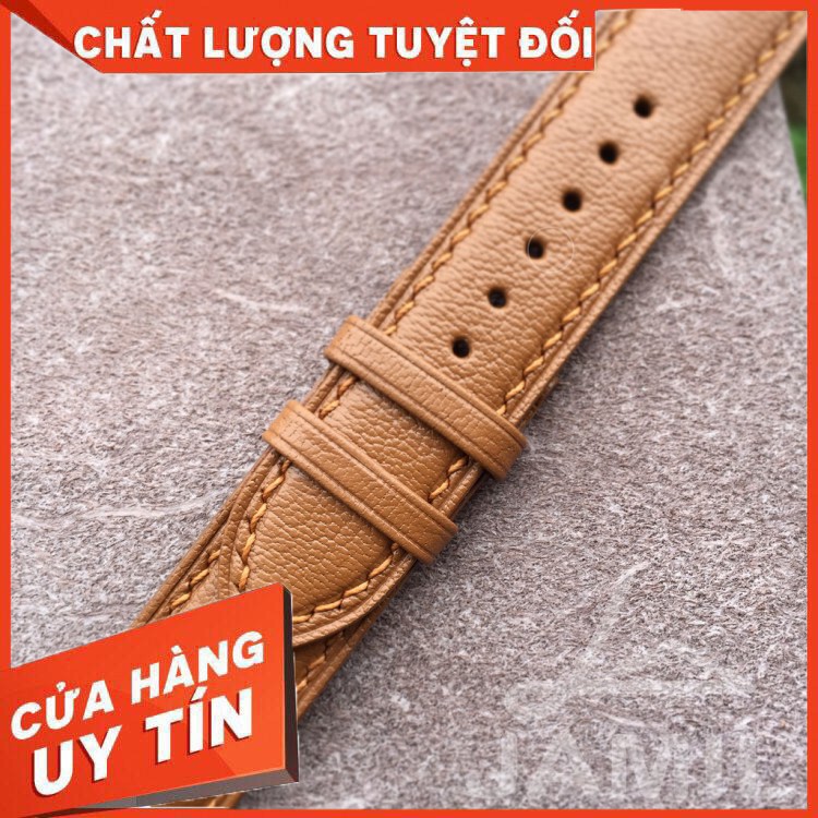 Dây Đồng Hồ Handmade da Alan Pháp màu nâu vàng; Tặng kèm khóa kim, Tool tháo lắp, Chốt gắn Spring bar